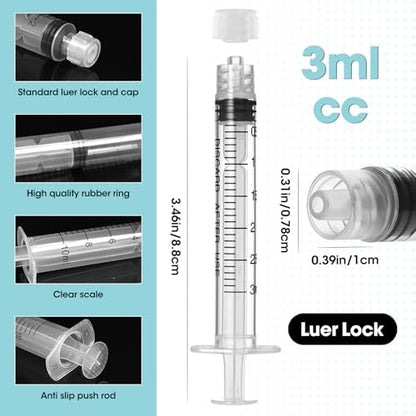 3ml Luer Lock Syringe with Cap and Soft Plastic Tube, 10 Pack | Suitable for Pet Liquids Feeding, Individually Wrapped - size: 3ml - 2.0mm Tube