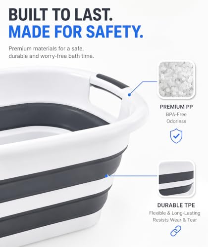 26L/40L Large Collapsible Mop Bucket with Handle for Cleaning, Silicone Portable Pet Bathtub for Puppy Small Dogs Cats, Foldable Laundry Basket Hamper Clothes Storage Bin Space Saving Design (26L) - size: 26L