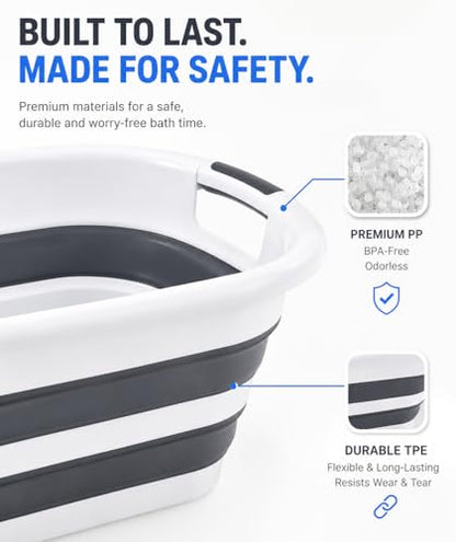 26L/40L Large Collapsible Mop Bucket with Handle for Cleaning, Silicone Portable Pet Bathtub for Puppy Small Dogs Cats, Foldable Laundry Basket Hamper Clothes Storage Bin Space Saving Design (26L) - size: 26L