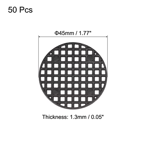 MECCANIXITY 50 Pcs Flower Pot Hole Mesh Pad 1.8" Invisible Rigid Round Plastic Bottom Grid Drainage Screens Prevent Soil Loss for Flower Plant, Bonsai Black - size: 1.8 inches