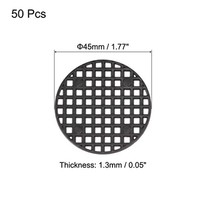 MECCANIXITY 50 Pcs Flower Pot Hole Mesh Pad 1.8" Invisible Rigid Round Plastic Bottom Grid Drainage Screens Prevent Soil Loss for Flower Plant, Bonsai Black - size: 1.8 inches