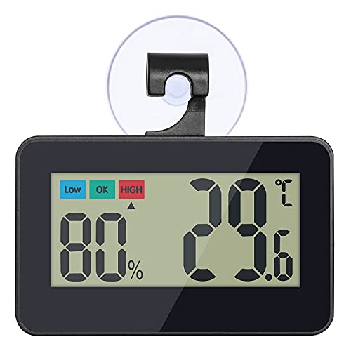 Reptile Thermometer Hygrometer Digital Gauge with Hook & Suction Cup, Accurate Temperature and Humidity Monitor for Reptile Terrarium, Bearded Dragon Tank, Snake Lizard Gecko Habitat (Black) - color: Black