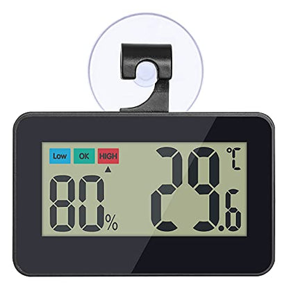 Reptile Thermometer Hygrometer Digital Gauge with Hook & Suction Cup, Accurate Temperature and Humidity Monitor for Reptile Terrarium, Bearded Dragon Tank, Snake Lizard Gecko Habitat (Black) - color: Black