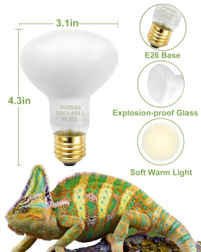 Reptile Heat Lamp Bulbs 100W UVA Basking Bulb for Bearded Dragon 2 Pack | Simulates Natural Sunlight. High-Temp Resistant. Ideal for Bearded Dragon, Lizard, Turtle, Snake.