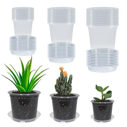 30 Pack 3/4/5 Inch Clear Nursery Pots with Drainage and 30 Pack Plant Saucers, Plant Pots for Plants Transparent Potting Containers for Plants Seeding Starter Pot (Clear, 3/4/5 Inch) - size: 3/4/5 Inch