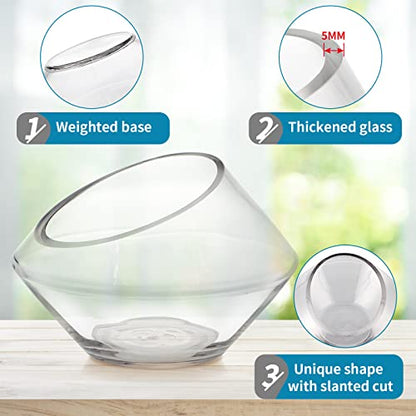 MDLUU Glass Bowl, 7.8" W x 5.5" H Geometric Terrarium, Candy Dish, for Succulent, Potpourri, Clear