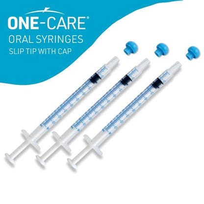 ONE-CARE 1ml Oral Syringe with Cap, Slip Tip Liquid Dispensers, 100/Box | Individually Wrapped, Food-Grade Plastic, Accurate Graduation for Precise Liquid Dosing, Oral Feed - Infants, Adults & Pets - size: 1ml