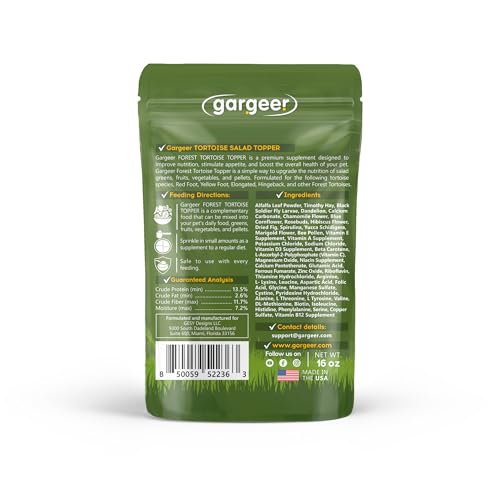Gargeer 16oz Forest Tortoise Salad Topper. Enhanced Appetite, USA Made | Black soldier fly larvae, dried fig & floral topper! Boosts forest tortoise appetite with protein, fiber & vitamins - size: 1 Pound (Pack of 1)
