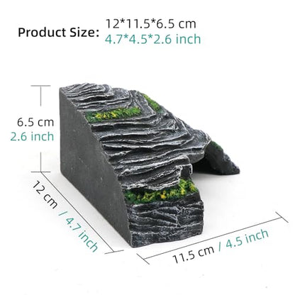 Small Turtle Basking Platform Climbing Ramp Shale Scape Step Ledge, Reptile Cave Hideout Aquarium Tank Accessories Decorations, Great for Reptiles, Amphibians, Leopard Gecko, Frogs - style: Small-4.7 * 4.5 * 2.6