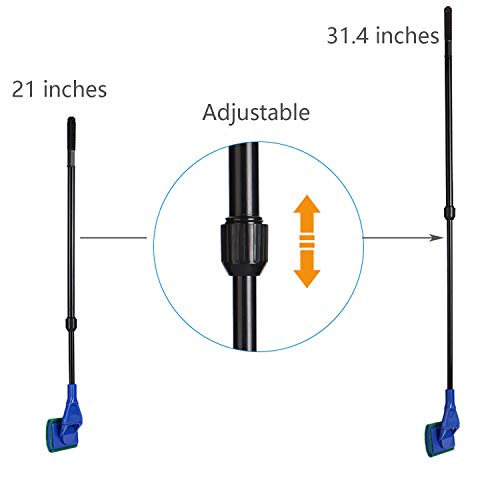 Aquarium Cleaning Tools Kit 5 In 1 Function for Long Deep Fish Tank, Adjustable Length Rod, Including Algae Scrape, Cleaning Sponge, 3.9" Small Fishnet, Gravel Rake, Plant Fork