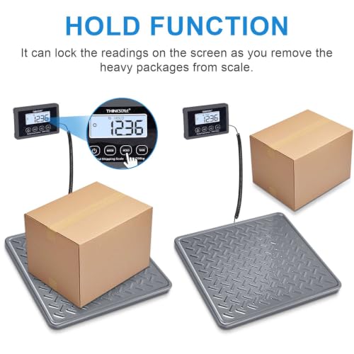THINKSCALE Shipping Scale, 440 lb x 1 oz Heavy Duty Digital Postal Scale | Alloy Steel Platform with Hold, Tare & Backlit LCD, Package & Luggage Scale, Battery & AC Adapter Included - color: Alloy Steel Gray