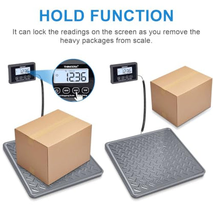 THINKSCALE Shipping Scale, 440 lb x 1 oz Heavy Duty Digital Postal Scale | Alloy Steel Platform with Hold, Tare & Backlit LCD, Package & Luggage Scale, Battery & AC Adapter Included - color: Alloy Steel Gray