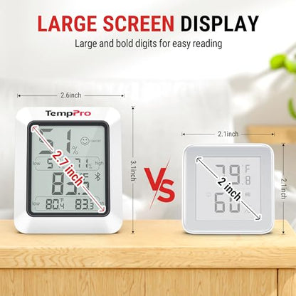 TempPro TempAir Bluetooth Hygrometer Thermometer for Greenhouse Up to 260ft | Room Indoor Thermometer Humidity Monitor, Humidity Meter Temperature Sensor with 2-Year Data Export&Large Backlit Screen, 2PC - size: Bluetooth