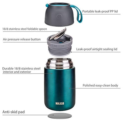MAXSO 2 Pack Soup Thermo for Hot & Cold Food for Kids Adults, Vacuum Insulated Food Jar Thermal Lunch Containers, Travel Food Flask with Spoon (24 oz,17 oz) (Matte Green) - color: Green