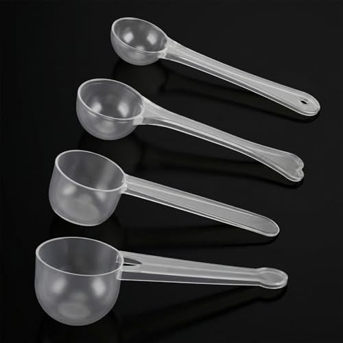 4 Pcs Measuring Spoons Set, Clear Long Handle Plastic Measuring Spoons Coffee Protein Milk Powder Scoops Spoon Kitchen Tools for Creatine Protein Formula Gram Measurings Scooper (1g/3g/5g/10g)