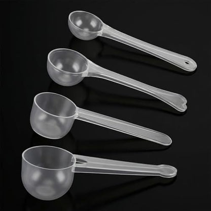 4 Pcs Measuring Spoons Set, Clear Long Handle Plastic Measuring Spoons Coffee Protein Milk Powder Scoops Spoon Kitchen Tools for Creatine Protein Formula Gram Measurings Scooper (1g/3g/5g/10g)