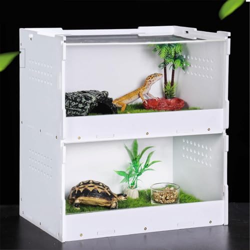Reptile Breeding Box Terrarium Habitat Feeding Container with Transparent Window Made of Acrylic and Wood PP for Bearded, S - size: S