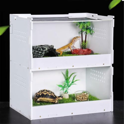 Reptile Breeding Box Terrarium Habitat Feeding Container with Transparent Window Made of Acrylic and Wood PP for Bearded, S - size: S