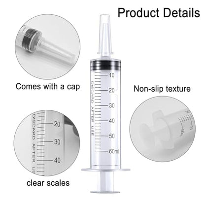 60ml Syringe for Liquid, Syringe Without Needle for Pet Feeding, Liquid Measurement, Individually Wrapped, Pack of 4 - size: 60ml