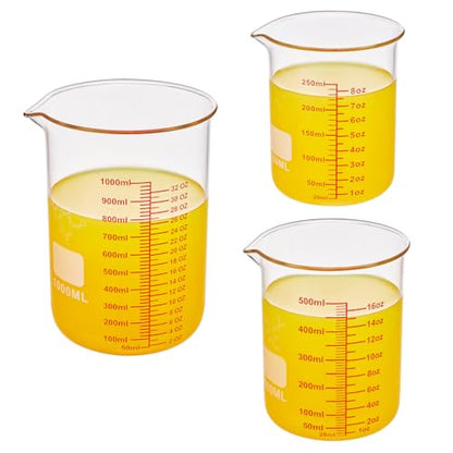 High Borosilicate Glass Measuring Cup Set-V-Shaped Spout，Includes 250ml(8OZ), 500ml(16OZ), and 1000ml(32OZ) Glass Measuring Beaker, Easy to Read - size: 250ml/500ml/1000ml (8oz/16oz/32oz)