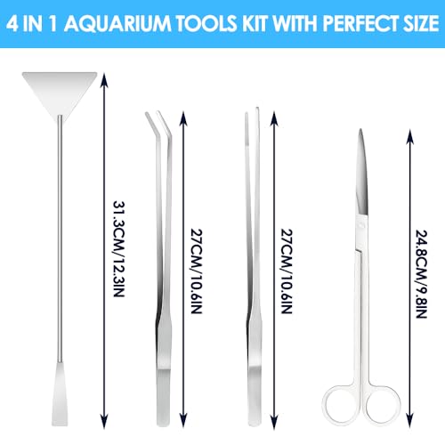 Gutsdoor Aquascape Tools Aquarium Kit, 4PCS Long Aquascaping Tools Stainless Steel Aquatic Plants Set for Fish Tank, Aquarium Plant Trimming