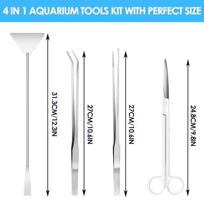 Gutsdoor Aquascape Tools Aquarium Kit, 4PCS Long Aquascaping Tools Stainless Steel Aquatic Plants Set for Fish Tank, Aquarium Plant Trimming