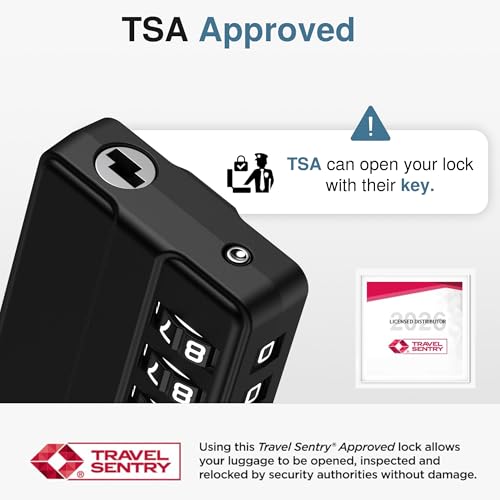 Puroma 4 Pack TSA Locks for Luggage Lightweight 4-Digit Code Padlock Black | TSA Approved, Resettable, Flexible Cable, Zipper holes, Bright Color, Large White Numbers, for Train Travel Suitcase Backpack