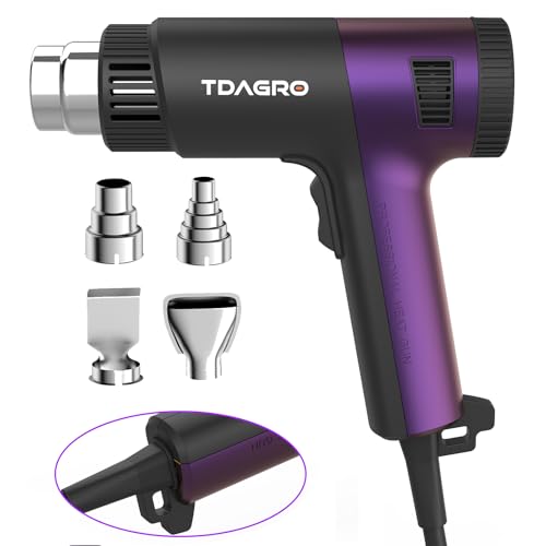 1800W Heat Gun (122℉-1202℉) with 4 Nozzles & Temp Control | Hot air tool with 2 fan speeds & built-in overload protection for safe, precise vinyl wrapping, resin DIY & shrink tubing.