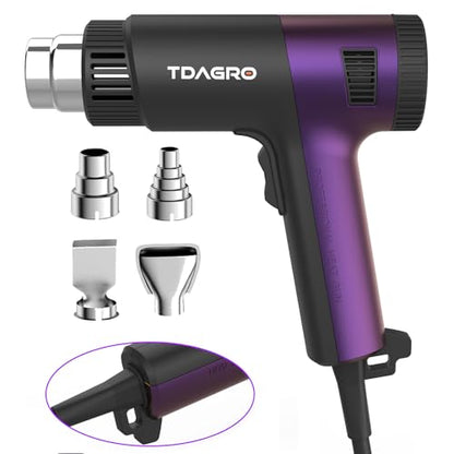 1800W Heat Gun (122℉-1202℉) with 4 Nozzles & Temp Control | Hot air tool with 2 fan speeds & built-in overload protection for safe, precise vinyl wrapping, resin DIY & shrink tubing.