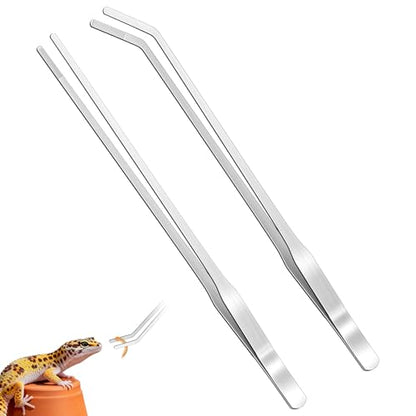 Pawfly 2 Pack 11" Long Reptile Feeding Tweezers, Straight & Curved Stainless Steel Reptile Feeding Tongs, Safe Feeder Tool for Lizard, Bearded Dragon, Gecko & Snake