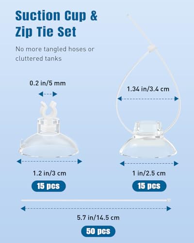 Pawfly Aquarium Suction Cups, Small Suction Cups, Fish Tank Suction Cup Clips with Adjustable Zip Ties Set, 3/16" Fish Hose Holder for Airline Tubing, Decoration & Shrimp Nest, 80 Pack - size: 80 Pack