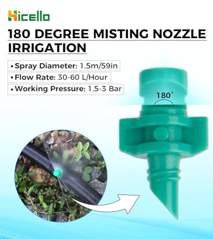 Micro Sprayer Irrigation System 200PCS 90 Degree Misting Nozzle Irrigation | Sprinklers Sprayer For Garden 0.15IN Drill Diameter Not For 1/4 Inch Hose, 180 Degree Cover Area : 0.9 - 1.1 m - size: 250pcs-180DR-Green
