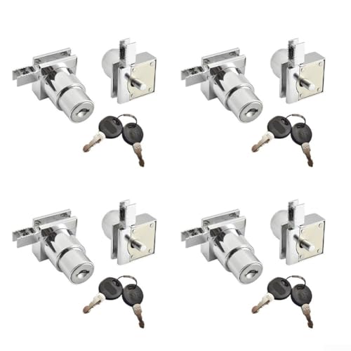 Zinc Alloy Sliding Glass Door Lock Set with Keys for Display Cabinets and Terrariums, Rust-Resistant Hardware for 5-8mm Glass Panels, Installation without Drilling(4PCS) - size: 4 Pieces