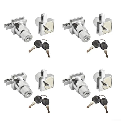 Zinc Alloy Sliding Glass Door Lock Set with Keys for Display Cabinets and Terrariums, Rust-Resistant Hardware for 5-8mm Glass Panels, Installation without Drilling(4PCS) - size: 4 Pieces