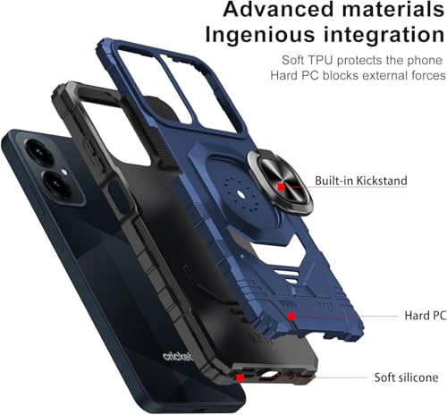 for Cricket Icon U656AC 2026 Robotic Ring Stand Hybrid Cover Phone Case + Tempered Glass + Extreme Band (Blue) - color: Blue