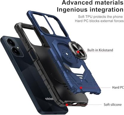 for Cricket Icon U656AC 2026 Robotic Ring Stand Hybrid Cover Phone Case + Tempered Glass + Extreme Band (Blue) - color: Blue