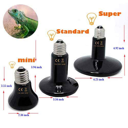 250 Watt Reptile Heat Lamp Bulb, No Light Infrared Ceramic Heat Emitter for Pets Terrarium Brooder Coop, Lizard, Aquarium, Lambs, Snake, Amphibian, Black - color: Black