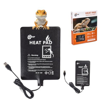 Besto 2 Pack Reptile Heat Pad, USB Powered Under Tank Terrarium Heating Mat (4"x7" 4W + 6"x8" 8W) Waterproof Reptile Heater for Turtle, Lizard, Hermit Crab, Frog, Snake, Small Mammals