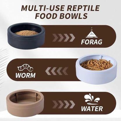 Reptile Water Bowl | 3-Piece Mealworm Feeder Cups | Reptile Food Dish Bowl - for Gecko Bearded Dragon Lizards Hermit Crab Snail Pet Store Terrarium Tank