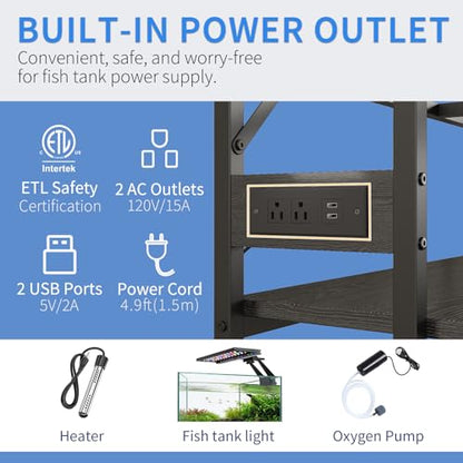METYERRY 40 Gallon Fish Tank Stand with Power Outlet,Adjustable Shelf | 660 LBS Heavy Duty Metal Frame, Fits Fish Tanks Reptile Tanks and Turtle Tanks, Water Resistant Board, Home Aquarium Setup - color: Black, size: 40 Gallon