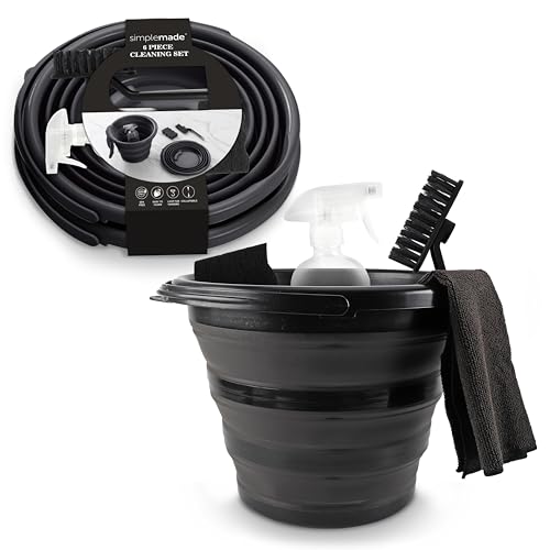 SIMPLEMADE Collapsible Bucket Cleaning Set - Includes 2 Foldable Buckets, Spray Bottle, Rag, Scrubbing Brush and Sponge - Holds Up to 10 liters, Easy Storage, All-Purpose Cleaning Solution - color: Black