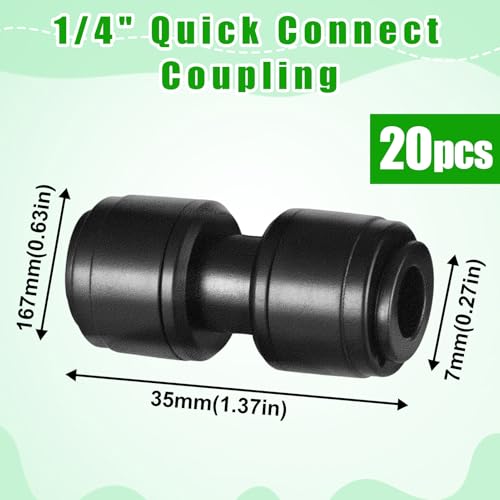 20 Pack 1/4" Quick Connect Fittings Coupling Connectors,1/4 Inch Irrigation Tubing Fittings Anti-Drop Push to Connect Fittings Locked Straight for 1/4 Inch Drip Tubing Garden Irrigation System - size: 20 Pack 1/4" Coupling