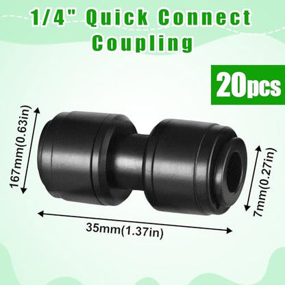 20 Pack 1/4" Quick Connect Fittings Coupling Connectors,1/4 Inch Irrigation Tubing Fittings Anti-Drop Push to Connect Fittings Locked Straight for 1/4 Inch Drip Tubing Garden Irrigation System - size: 20 Pack 1/4" Coupling