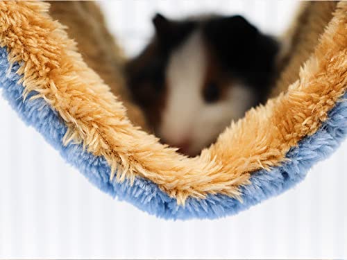 Fleece Winter Warm Rat Hammock, Double Layer Hanging Birds Nest Bed with Warm Fleece, Bird Cage Stand Perch, Hideaway Cave Tent, Sleep Bed Cage Accessories for Rat, Guinea Pig, Chinchilla (Blue) - color: Blue