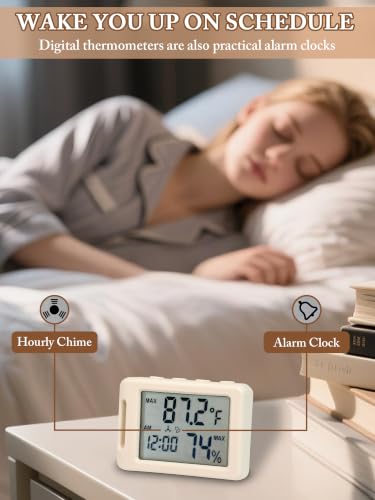 Portable Mini Thermometer,Digital Hygrometer Humidity Meter | Monitor Temperature Humidity,Display Time Date,Hourly Chime,10s Fast Refresh,Thermometer for Camping Hiking Travel