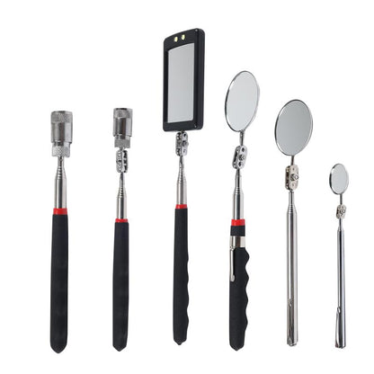 6Pcs Telescoping Magnetic Pickup Tool Set with LED Lights | 4Pcs Round and Square Inspection Mirror Telescoping, 2Pcs Magnet Stick Best Gadgets Gifts for Men - size: 6
