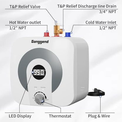 2.5 Gallon Electric Water Heater, 1500W 110V Mini Tank Under Sink Instant Hot Water Heater with Pressure Relief Valve, Digital Display for Kitchen, RV, Laundry, Food Truck - size: 2.5 Gal