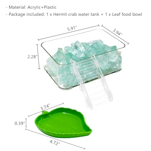 La La Pet Acrylic Hermit Crab Water Tank and Leaf-Shaped Food Bowl Transparent Bathtub with Climbing Ladder and Stones Preventing Drowning Stackable Pools for Fresh and Saltwater L