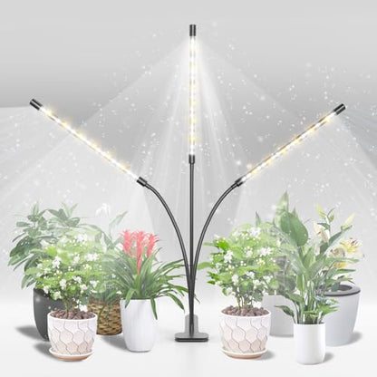 bseah Plant Grow Light for Indoor Plants, Full Spectrum Indoor Grow Light, 10-Level Dimmable and Auto ON & Off Timer - style: 3 Tubes