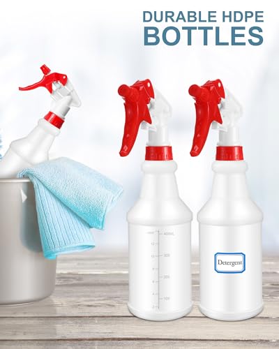 Eccliy 20 Pack 16oz Empty Spray Bottles, Leakproof Cleaning Bottles with Measurement and Adjustable Nozzle for Housekeeping, Commercial Use(Cylinder,Red White Spray Head) - color: Red White Spray Head, style: Cylinder